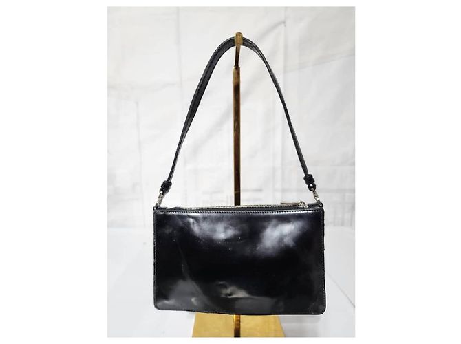 PRADA Mini Borsa a Spalla in Pelle Verniciata Nera Blu - vista 5