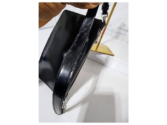 PRADA Mini Borsa a Spalla in Pelle Verniciata Nera Blu - vista 9