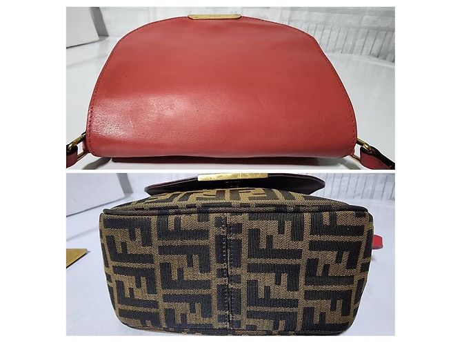Borsa a tracolla FENDI Zucca Vitello Elite piccola in Ecstasy rosa/marrone - vista 10