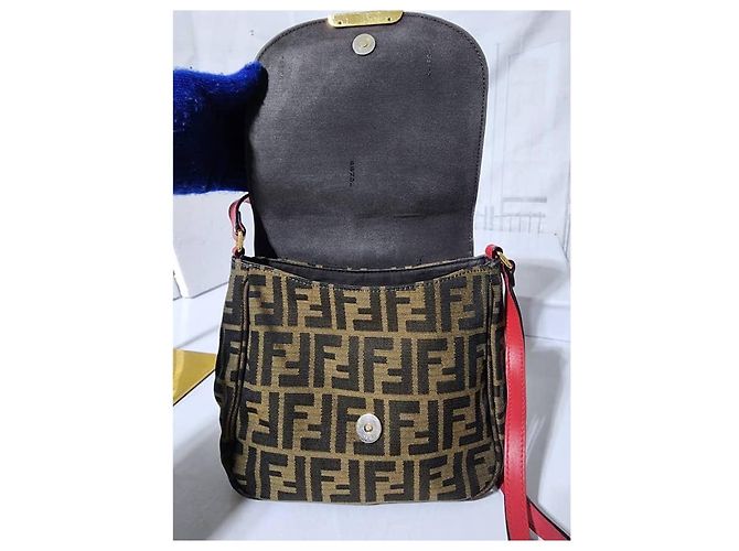 Borsa a tracolla FENDI Zucca Vitello Elite piccola in Ecstasy rosa/marrone - vista 14