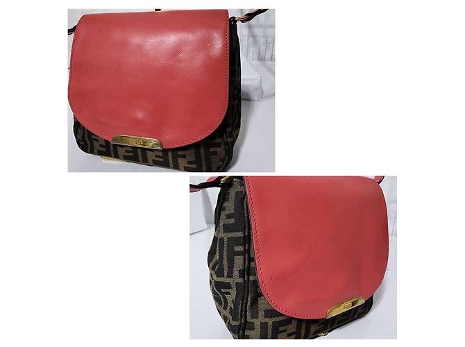 Borsa a tracolla FENDI Zucca Vitello Elite piccola in Ecstasy rosa/marrone - vista 8