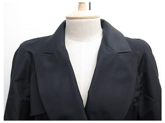 NUEVO ABRIGO CHANEL IMPERMEABLE LARGO TAMAÑO 36 SEDA NEGRA TRENCH COAT Negro - vista 2