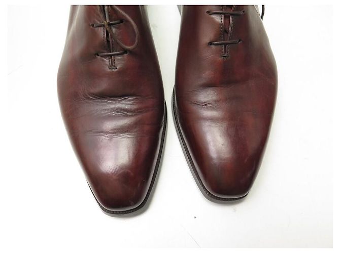 BERLUTI OLGA 349 ONE CUT RICHELIEU IN CUOIO PATINATO 9 43 SCARPE Bordò - vista 4