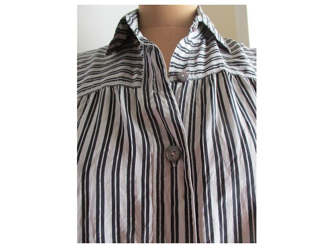 Camicia Yves Saint Laurent in seta a righe grigia Grigio - vista 2