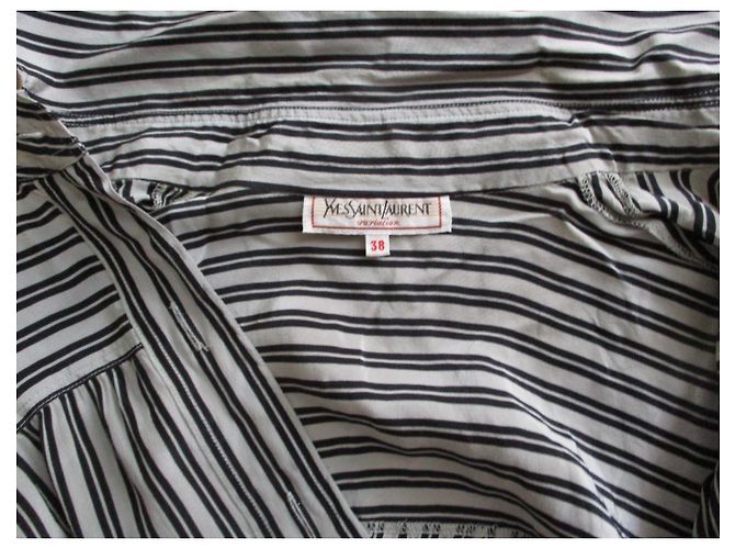 Camicia Yves Saint Laurent in seta a righe grigia Grigio - vista 3