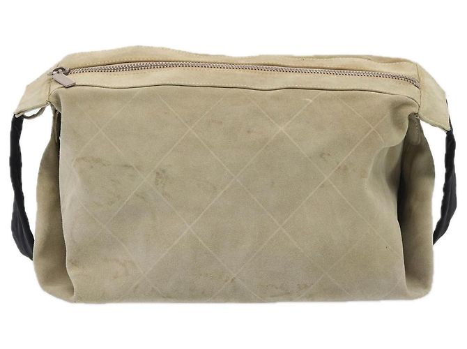 CHANEL Bolsa de Hombro Matelassé Suede nylon Beige Negro Plata CC Auth bs16824 - vista 13