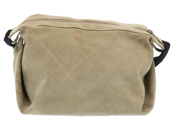 CHANEL Bolsa de Hombro Matelassé Suede nylon Beige Negro Plata CC Auth bs16824 - vista 2