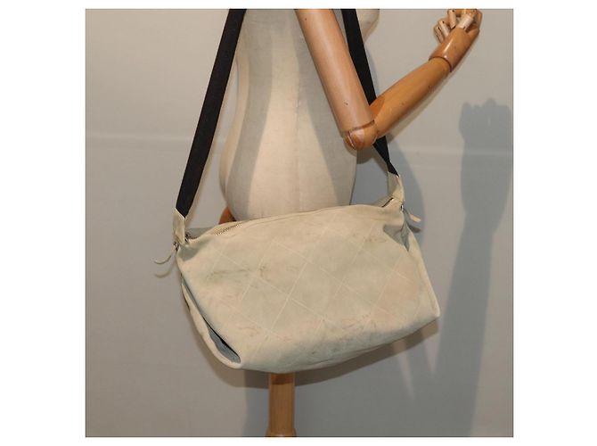 CHANEL Bolsa de Hombro Matelassé Suede nylon Beige Negro Plata CC Auth bs16824 - vista 21