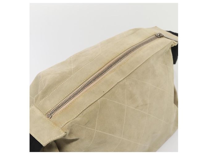 CHANEL Bolsa de Hombro Matelassé Suede nylon Beige Negro Plata CC Auth bs16824 - vista 6