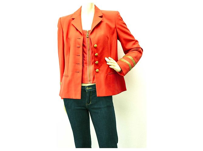 Blazer vintage Escada e bustino in arancione brillante - SZ36 / 34 Rosso - vista 17