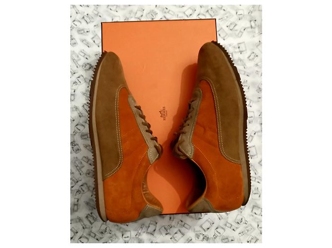 Baskets Hermès Daim Marron Orange - vue 10
