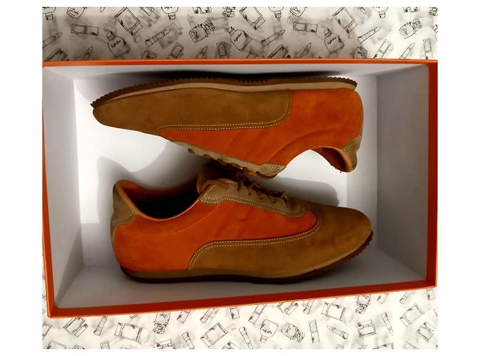Baskets Hermès Daim Marron Orange - vue 11