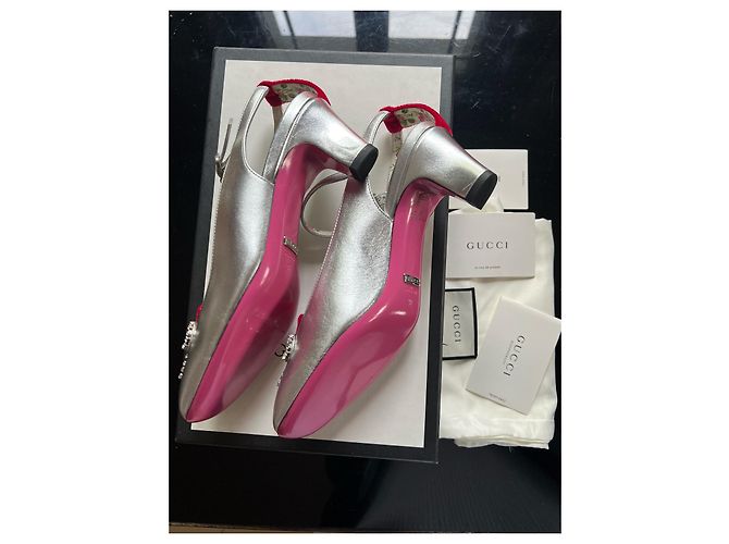 Décolleté Gucci in pelle argentata 36 Argento - vista 6
