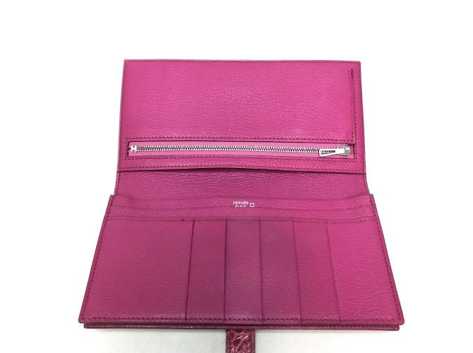 Hermès Bearn Soufflet Diamond Bi-Fold Langbörse Fuschia - Ansicht 11