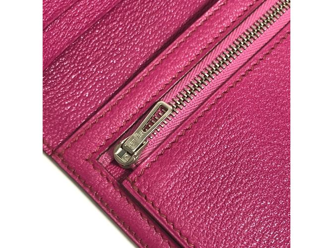 Hermès Bearn Soufflet Diamond Bi-Fold Langbörse Fuschia - Ansicht 14