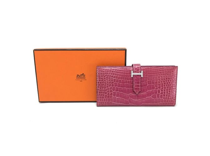 Hermès Bearn Soufflet Diamond Bi-Fold Langbörse Fuschia - Ansicht 16