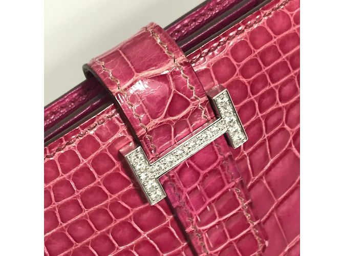 Hermès Bearn Soufflet Diamond Bi-Fold Langbörse Fuschia - Ansicht 4