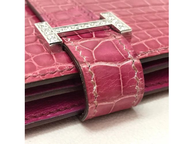Hermès Bearn Soufflet Diamond Bi-Fold Langbörse Fuschia - Ansicht 5