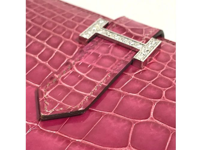 Hermès Bearn Soufflet Diamond Bi-Fold Langbörse Fuschia - Ansicht 6