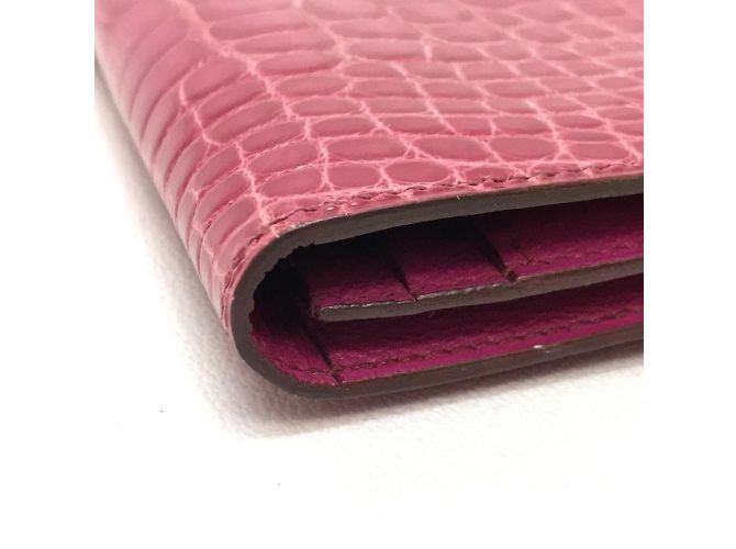 Hermès Bearn Soufflet Diamond Bi-Fold Langbörse Fuschia - Ansicht 9