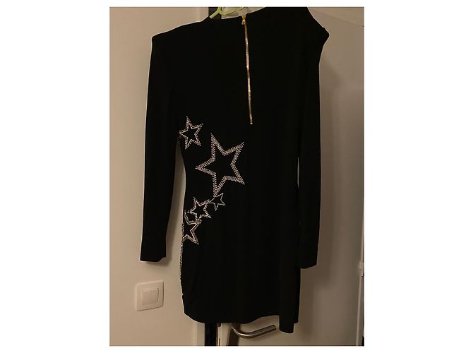 Abito Balmain Body Con nero a maniche lunghe con stelle in cristallo - vista 4
