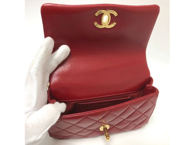 Borsa a spalla Chanel Coco Mark Matelassé 3 catene Rosso - vista 3