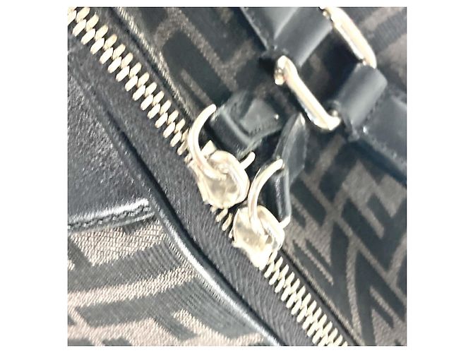 Zaino Fendi Zucca nero e marrone in pelle e tela - vista 10