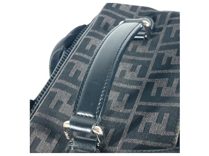 Zaino Fendi Zucca nero e marrone in pelle e tela - vista 11