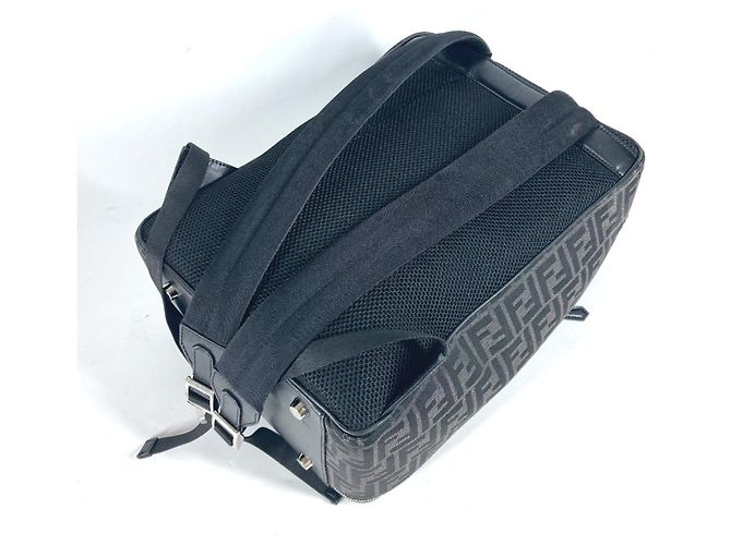 Zaino Fendi Zucca nero e marrone in pelle e tela - vista 12