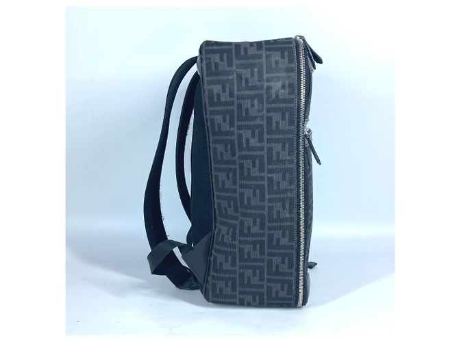 Zaino Fendi Zucca nero e marrone in pelle e tela - vista 2