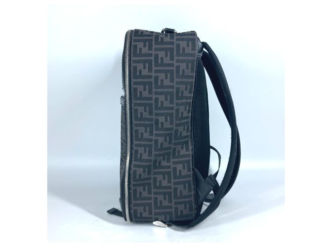 Zaino Fendi Zucca nero e marrone in pelle e tela - vista 3