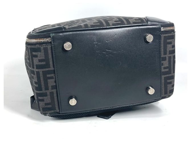 Zaino Fendi Zucca nero e marrone in pelle e tela - vista 4