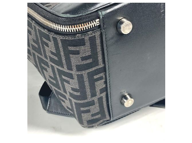 Zaino Fendi Zucca nero e marrone in pelle e tela - vista 5