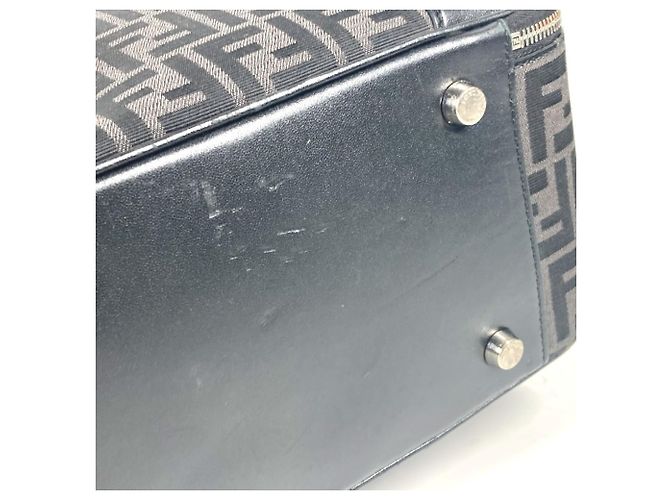 Zaino Fendi Zucca nero e marrone in pelle e tela - vista 6