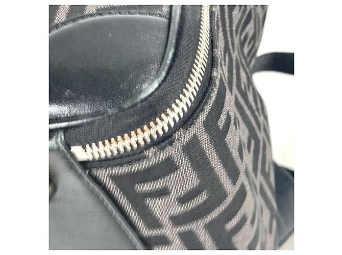 Zaino Fendi Zucca nero e marrone in pelle e tela - vista 7