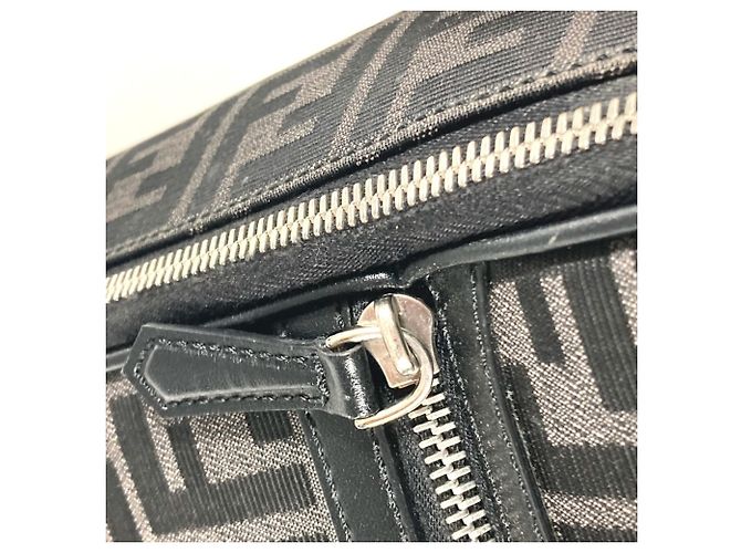 Zaino Fendi Zucca nero e marrone in pelle e tela - vista 9