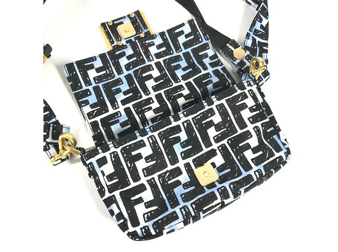 Collaborazione Fendi Joshua Vides Borsa Baguette Zucca Nero Blu - vista 9