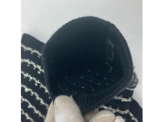 Chanel Kaschmir-Wollhandschuhe Schwarz Weiß - Ansicht 9