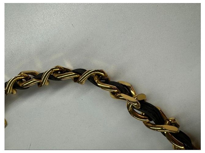 Cambon Vintage Lederkette Gürtel mit Chanel-Logo-Anhänger Schwarz - Ansicht 3