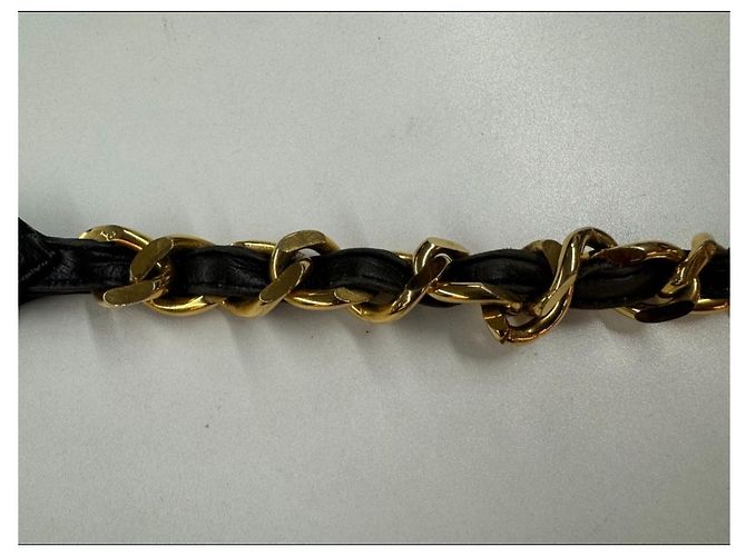 Cambon Vintage Lederkette Gürtel mit Chanel-Logo-Anhänger Schwarz - Ansicht 4