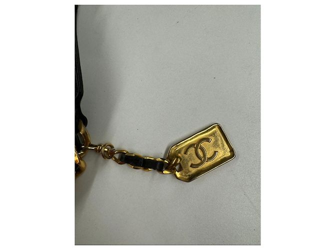Cambon Vintage Lederkette Gürtel mit Chanel-Logo-Anhänger Schwarz - Ansicht 5