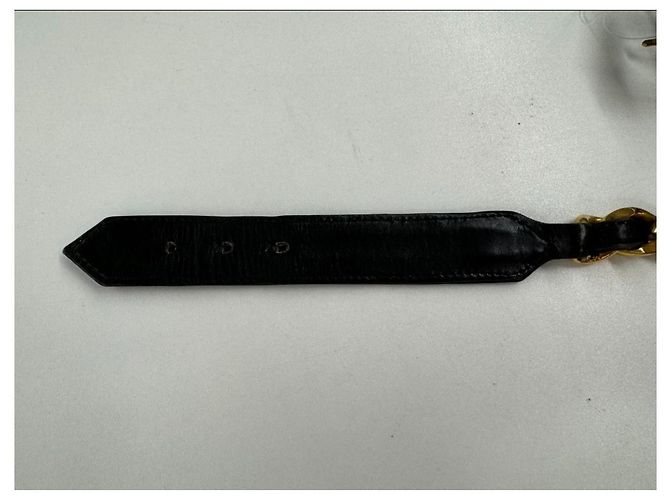 Cambon Vintage Lederkette Gürtel mit Chanel-Logo-Anhänger Schwarz - Ansicht 6