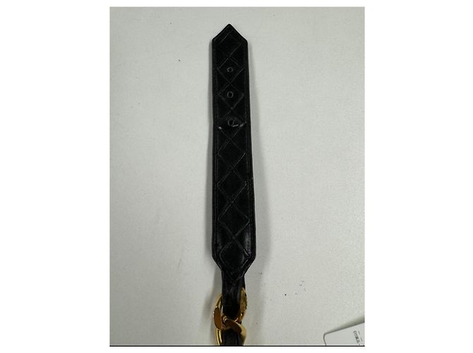 Cambon Vintage Lederkette Gürtel mit Chanel-Logo-Anhänger Schwarz - Ansicht 7
