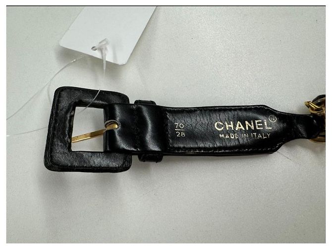 Cambon Vintage Lederkette Gürtel mit Chanel-Logo-Anhänger Schwarz - Ansicht 8