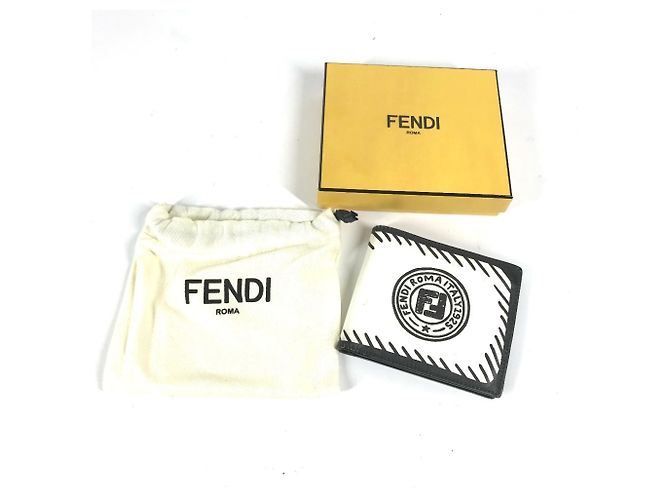 Fendi Kompakte Bi-Fold Geldbörse Schwarz Weiß - Ansicht 14