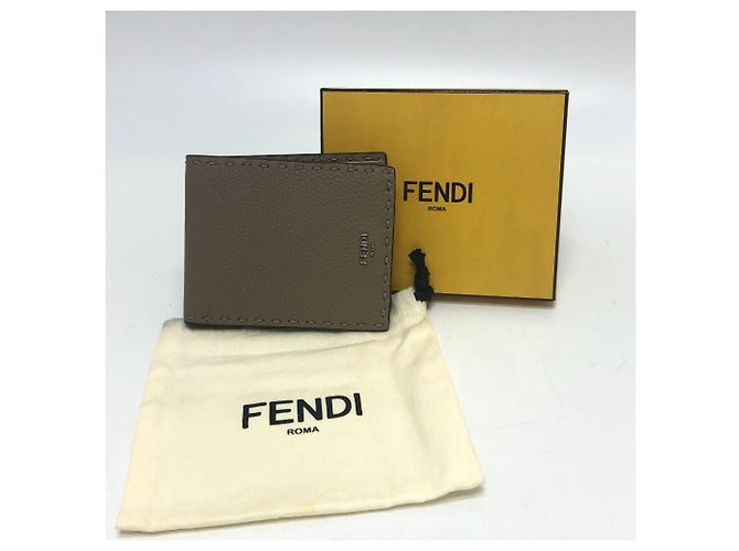 Fendi Gray Leather Bi-Fold Wallet Brown - view 11