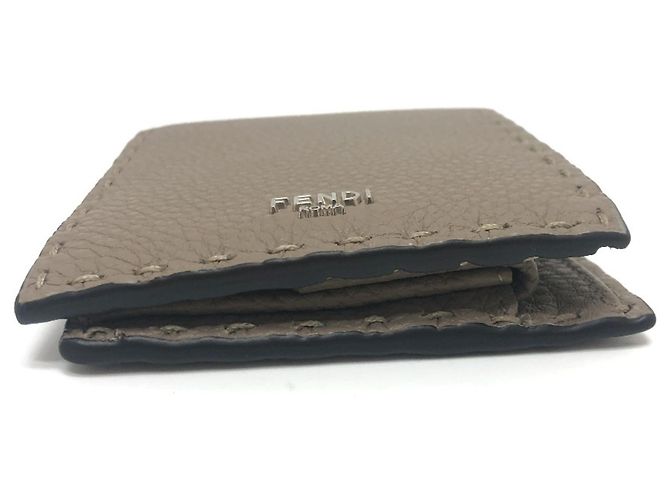 Fendi Gray Leather Bi-Fold Wallet Brown - view 3