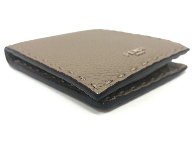 Fendi Gray Leather Bi-Fold Wallet Brown - view 4