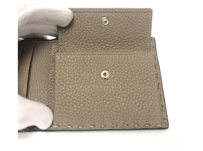 Fendi Gray Leather Bi-Fold Wallet Brown - view 6