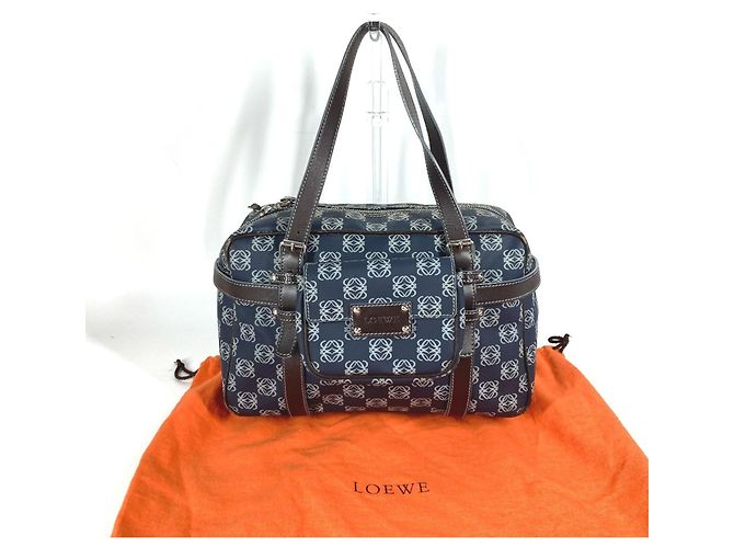 Borsa a Spalla Anagram Loewe Marrone Blu navy - vista 7